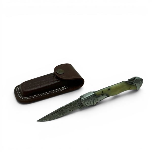 2.75" Folding Damascus Blade Knife with Sheath