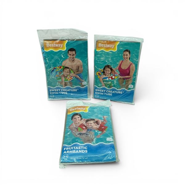 Bestway 22" Sweet Creature Swim Tube, New X 2 Qty and Bestway Fruitastic 9" x 6" Armbands, New