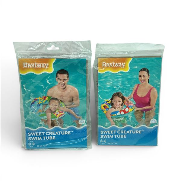 Bestway 22" Sweet Creature Swim Tube, New X 2 Qty and Bestway Fruitastic 9" x 6" Armbands, New