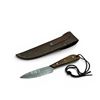 Image 2 : 4" Fixed Damascus Blade Knife with Wooden Handle and Leather Sheath