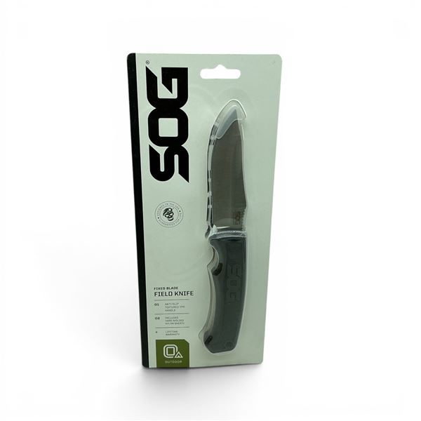 SOG Fixed Blade 4.1" Field Knife with Hard Molded Nylon Belt Clip Sheath, New