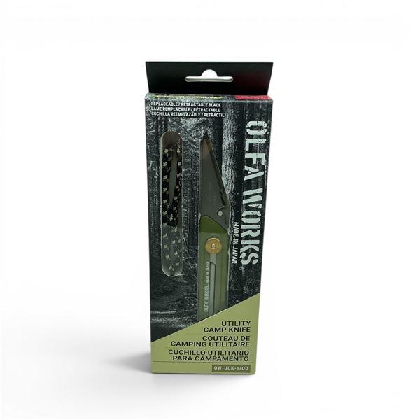 Olfa Works Utility Camp Knife with Replaceable Retractable 2.06" Blade, Olive, New