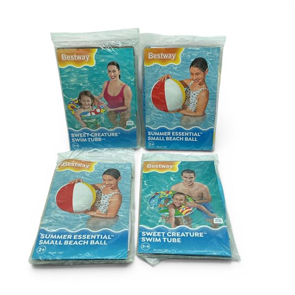 Bestway 20" Small Beach Ball X 2 Qty and Bestway Sweet Creature 22" Swim Tube X 2 Qty, New