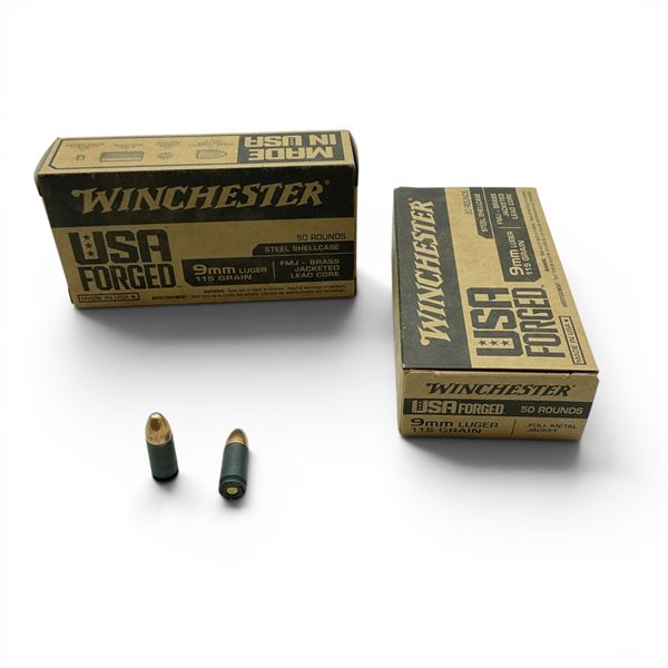 Winchester USA Forged 9mm Luger 115 Grain FMJ Ammunition, 40 Rounds