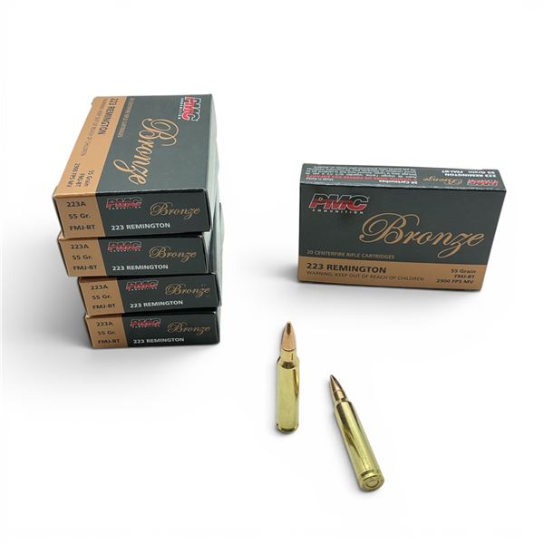 PMC Bronze 223 Remington 55 Grain FMJ BT Ammunition, 100 Rounds