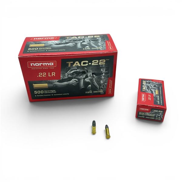Norma Tac-22 .22 LR 40 Grain LRN Ammunition, 500 Rounds
