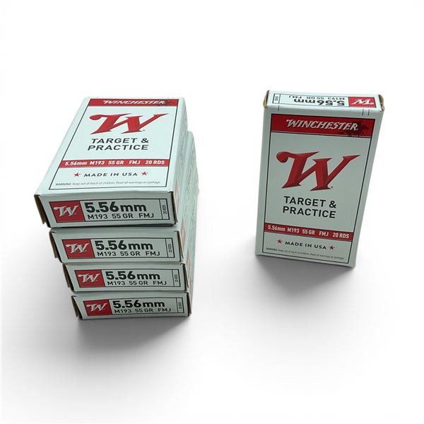 Remington M193 Target & Practice 5.56mm 55 Grain FMJ Ammunition, 100 Rounds