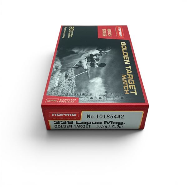 Norma Golden Target Match 338 Lapua Mag 250 Grain Ammunition, 20 Rounds