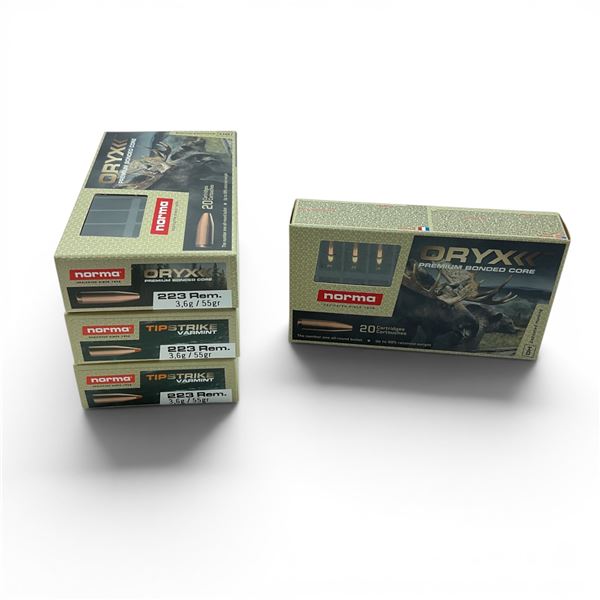 Norma Oryx 223 Rem 55 Grain SP Ammunition, 80 Rounds