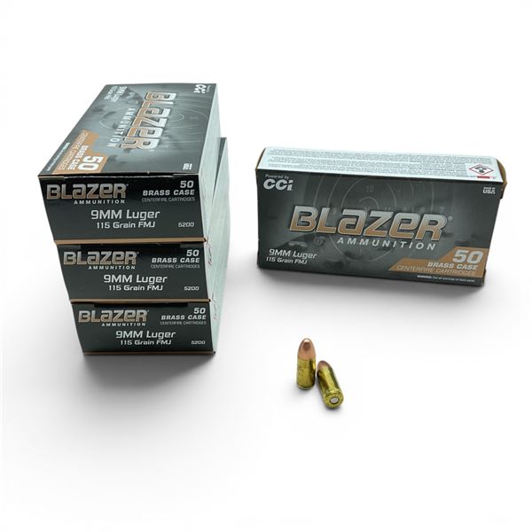 CCI Blazer 9mm Luger 115 Grain FMJ Ammunition, 200 Ammunition