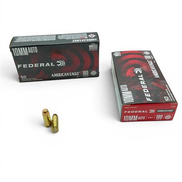 Federal American Eagle 10mm Auto 180 Grain FMJ Ammunition, 100 Rounds