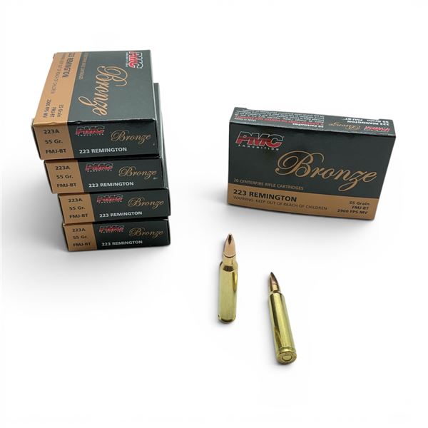 PMC Bronze 223 Remington 55 Grain FMJ BT Ammunition, 100 Rounds