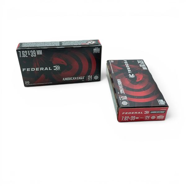 Federal American Eagle 7.62 X 39mm 124 Grain FMJ Ammunition, 40 Rounds