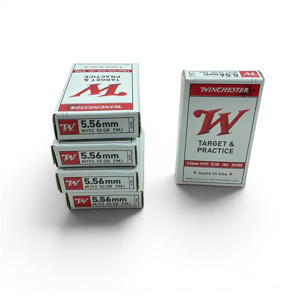 Winchester Target & Practice M193 5.56mm 55 Grain FMJ Ammunition, 100 Rounds