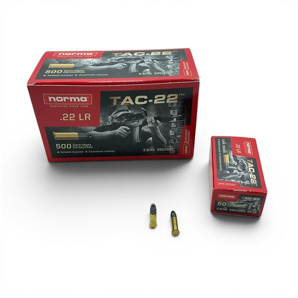 Norma Tac-22 .22 LR 40 Grain LRN Ammunition, 500 Rounds