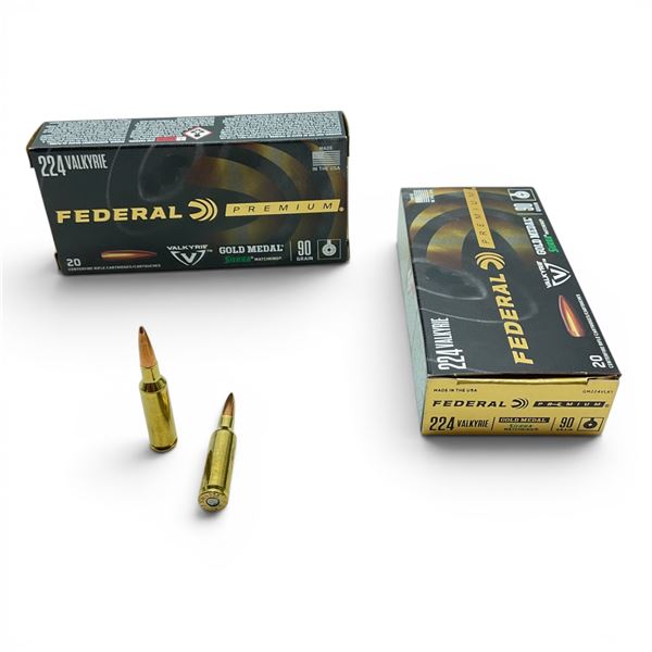 Federal Premium 224 Valkyrie 90 Grain Gold Medal Sierra MatchKing Ammunition, 40 Rounds