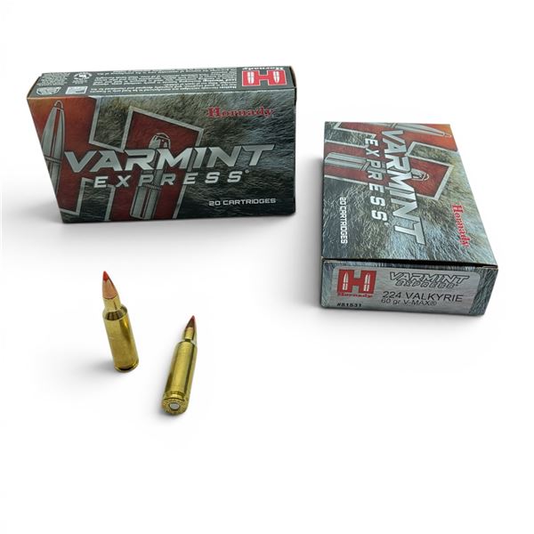 Hornady Varmint Express 224 Valkyrie 60 Grain V-Max Ammunition, 40 Rounds