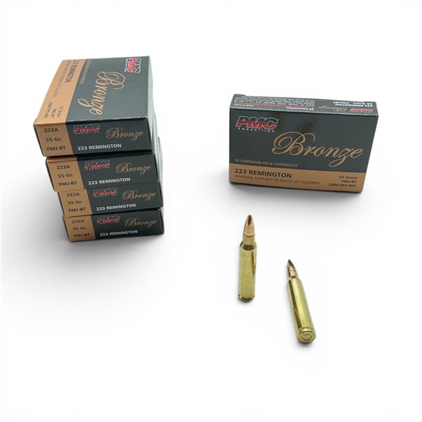 PMC Bronze 223 Remington 55 Grain FMJ-BT Ammunition, 100 Rounds