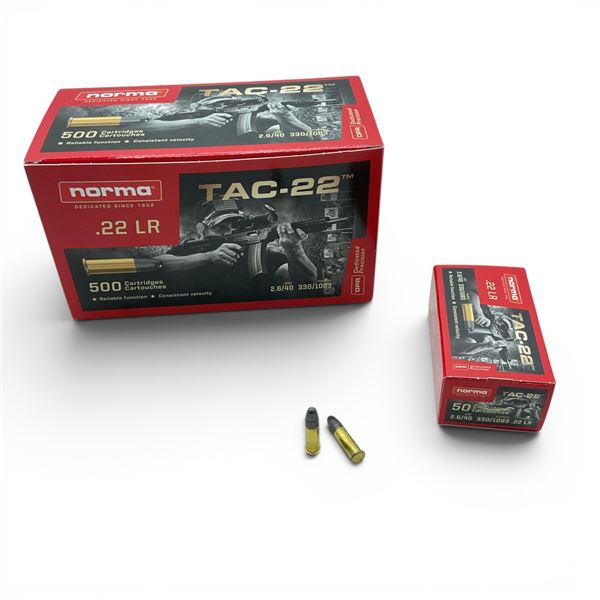 Norma Tac-22 22LR 40 Grain LRN Ammunition, 500 Rounds