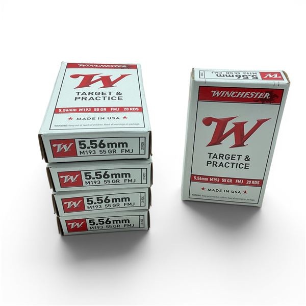 Winchester Target & Practice M193 5.56mm 55 Grain FMJ Ammunition, 100 Rounds