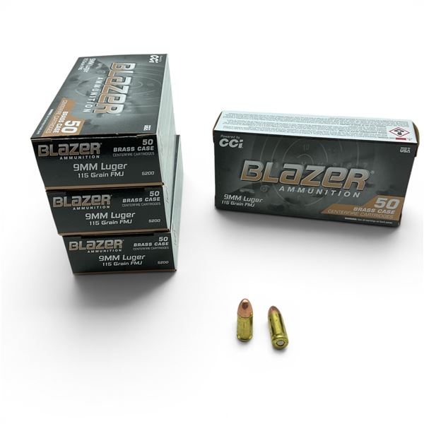 CCI Blazer 9mm Luger 115 Grain FMJ Ammunition, 200 Rounds
