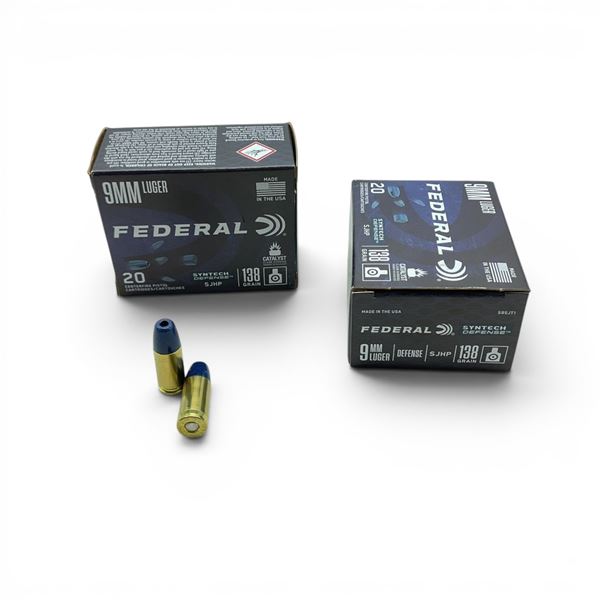 Federal Synthetic Defense 9mm Luger 138 Grain SJHP Ammunition, 40 Rounds