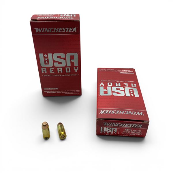 Winchester USA Ready 45 Grain 230 Grain FN FMJ Ammunition, 100 Rounds
