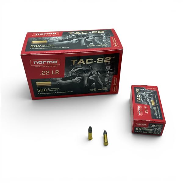 Norma Tac-22 22 LR 40 Grain LRN Ammunition, 500 Rounds