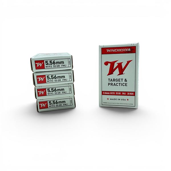 Winchester Target & Practice M193 5.56mm 55 Grain FMJ Ammunition, 100 Rounds