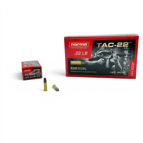 Norma Tac-22 22 LR 40 Grain LRN Ammunition, 500 Rounds