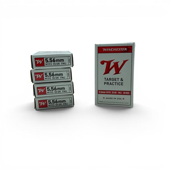 Winchester Target & Practice M193 5.56mm 55 Grain FMJ Ammunition, 100 Rounds