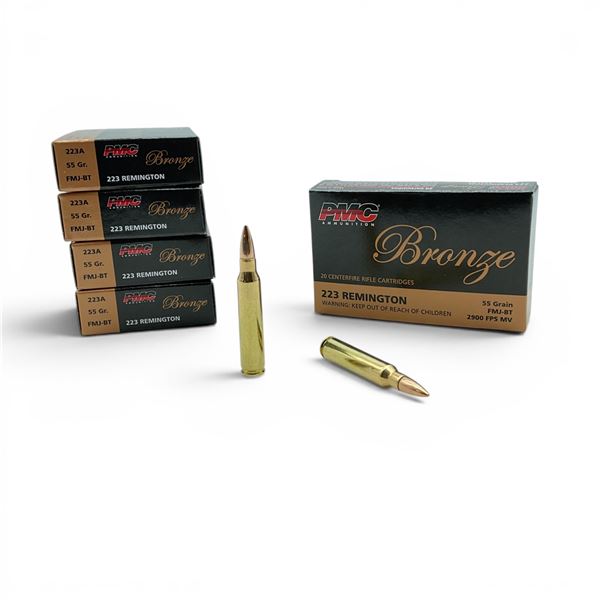 PMC Bronze 223 Remington 55 Grain FMJ-BT Ammunition, 100 Rounds