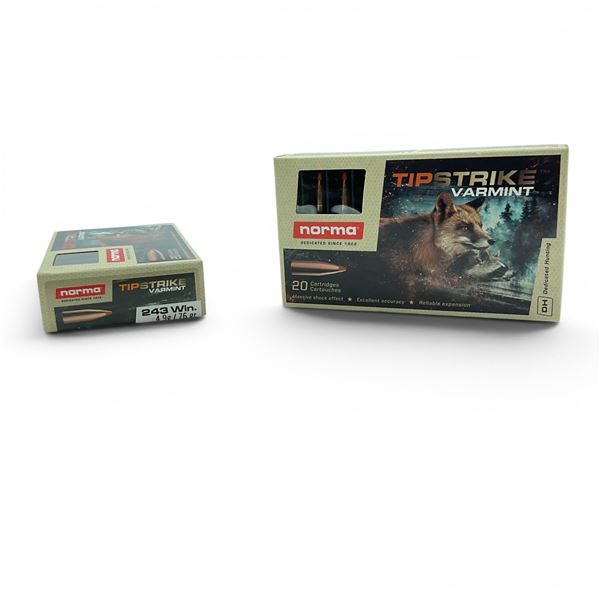 Norma Tipstrike Varmint 243 Win 76 Grain Polymer Tip Ammunition, 40 Rounds