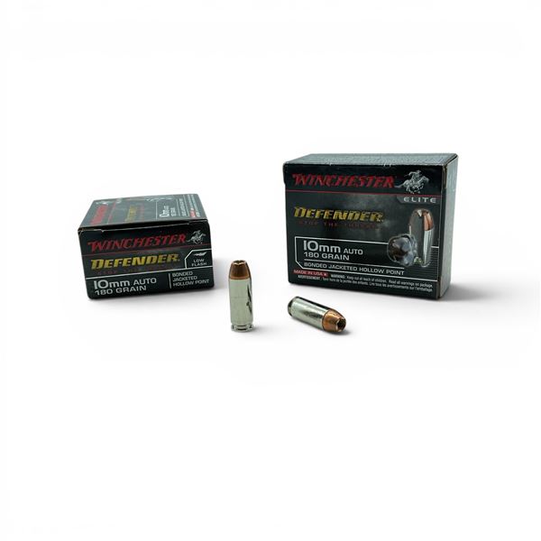 Winchester Defender 10mm Auto 180 Grain Bonded JHP Ammunition, 50 Rounds