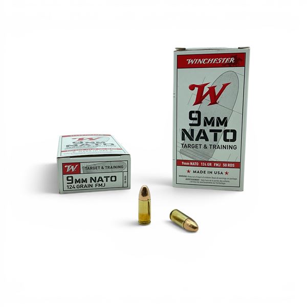Winchester Target & Training 9mm Nato 124 Grain FMJ Ammunition, 100 Rounds