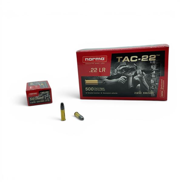 Norma Tac-22 22 LR 40 Grain LRN Ammunition, 500 Rounds