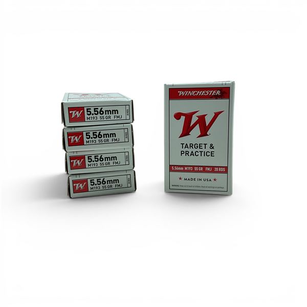 Winchester Target & Practice M193 5.56mm 55 Grain FMJ Ammunition, 100 Rounds