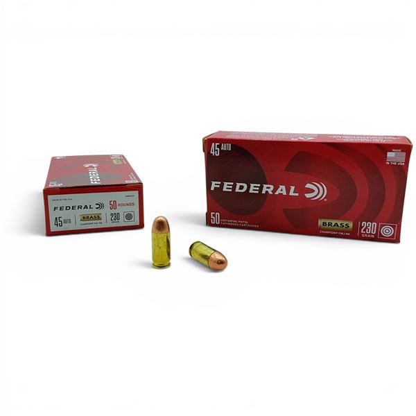 Federal Champion 45 Auto 230 Grain FMJ RN Ammunition, 100 Rounds
