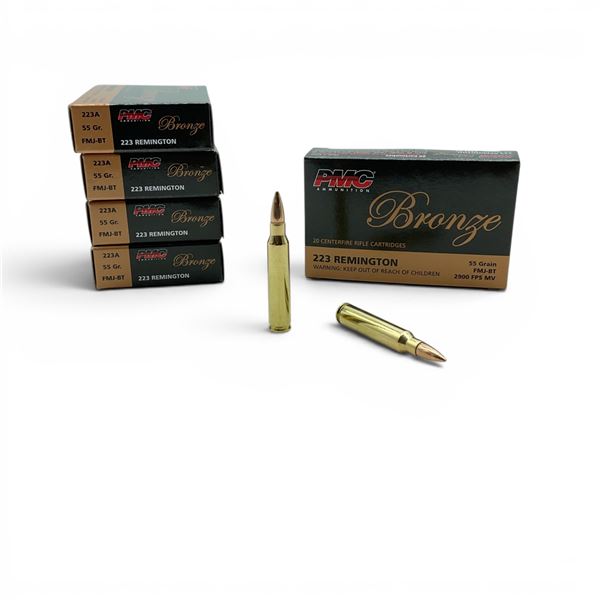 PMC Bronze 223 Remington 55 Grain FMJ-BT Ammunition, 100 Rounds