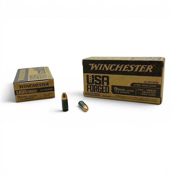 Winchester USA Forged 9mm Luger 115 Grain FMJ Ammunition, 100 Rounds