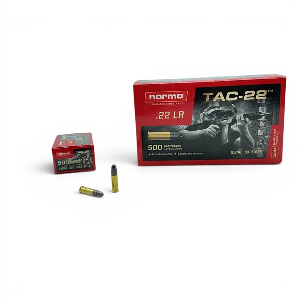 Norma Tac-22 22 LR 40 Grain LRN Ammunition, 500 Rounds