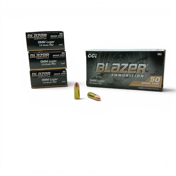 CCI Blazer 9mm Luger 115 Grain FMJ Ammunition, 200 Rounds