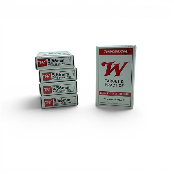 Winchester Target & Practice M193 5.56mm 55 Grain FMJ Ammunition, 100 Rounds