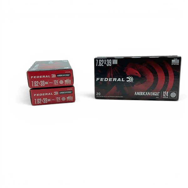Federal American Eagle 7.62 X 39mm 124 Grain FMJ Ammunition, 60 Rounds