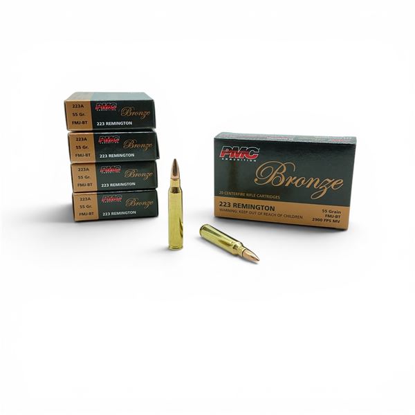 PMC Bronze 223 Remington 55 Grain FMJ-BT Ammunition, 100 Rounds
