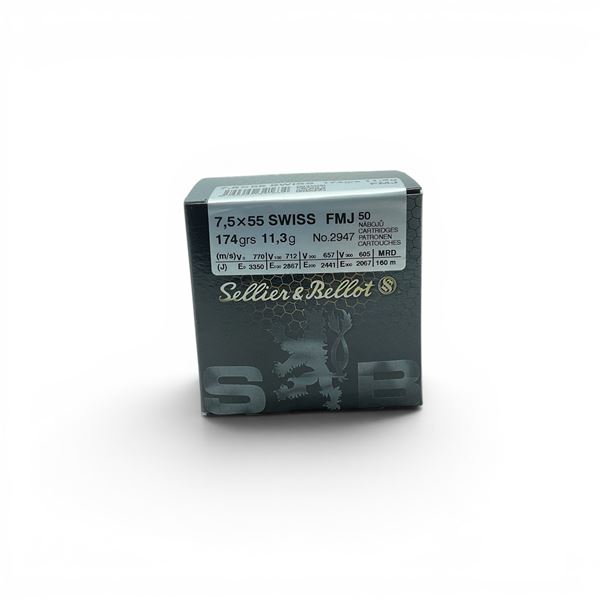 Sellier & Bellot 7.5 X 55 Swiss 174 Grain FMJ Ammunition, 50 Rounds