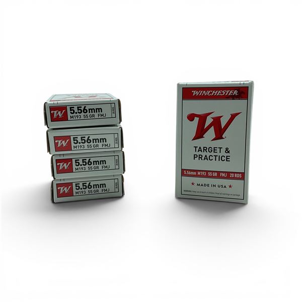 Winchester Target & Practice M193 5.56mm 55 Grain FMJ Ammunition, 100 Rounds