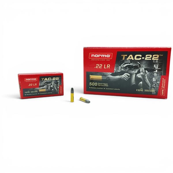 Norma Tac-22 22 LR 40 Grain LRN Ammunition, 500 Rounds