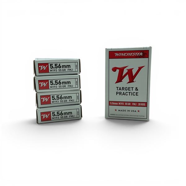 Winchester Target & Practice M193 5.56mm 55 Grain FMJ Ammunition, 100 Rounds