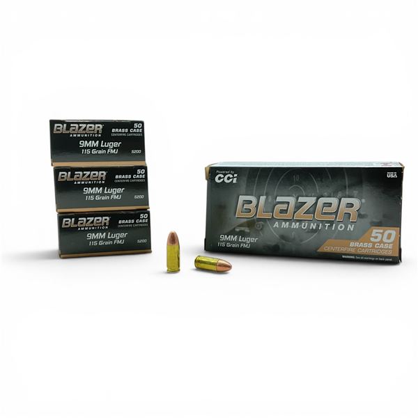 CCI Blazer 9mm Luger 115 Grain FMJ Ammunition, 200 Rounds